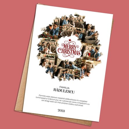 Card personalizat cu 10 poze și text - Christmas Wreath