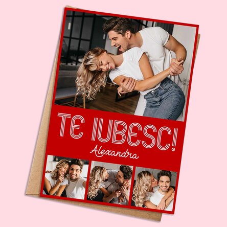 Card personalizat cu 4 poze și text - Modern love