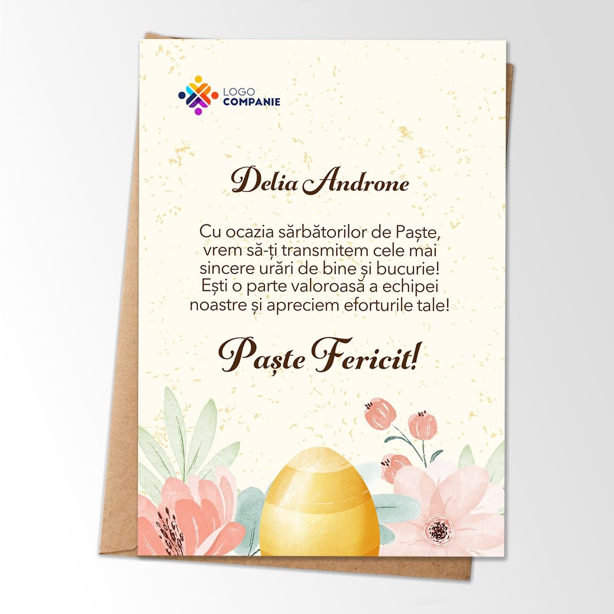 Card personalizat cu logo și mesaj de Paște - Floral