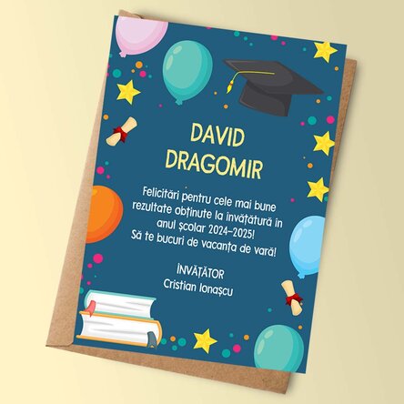 Card personalizat cu mesaj pentru copii - Sfârșit de an școlar