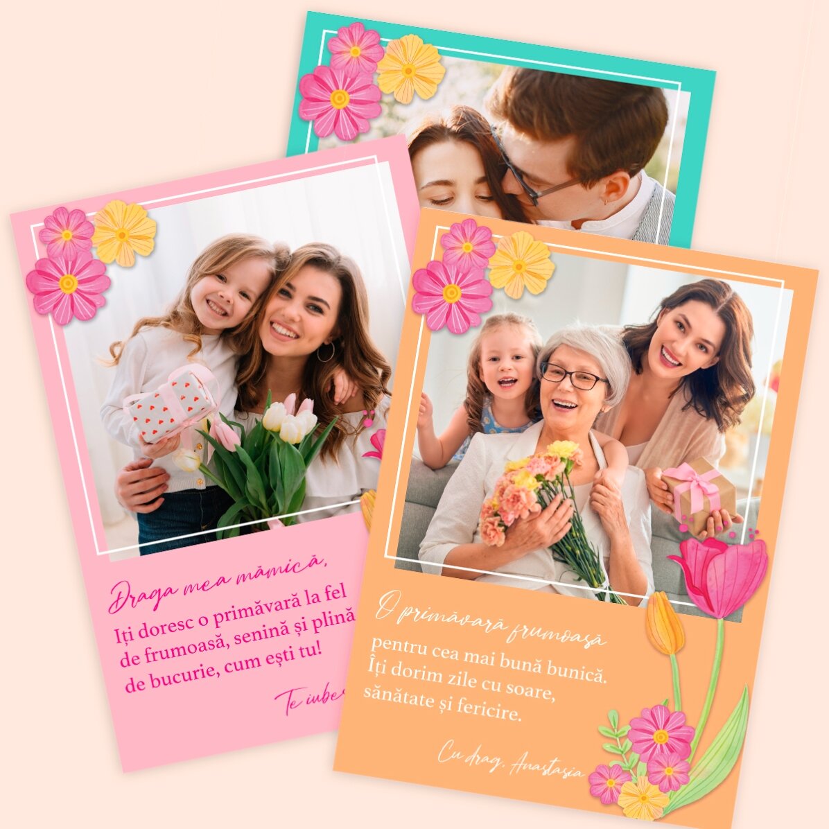 Card personalizat cu o poză și text - Primăvara