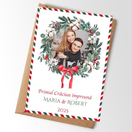 Card personalizat cu o poză și text - Primul Crăciun împreună