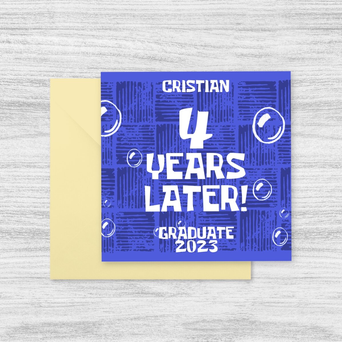 Card pătrat personalizat cu text - 4 years later