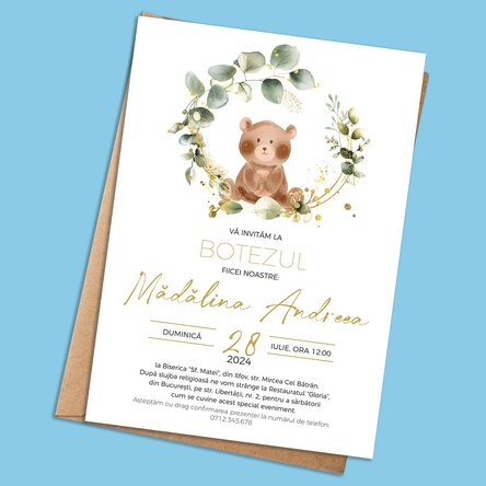 Card personalizat cu text - Invitatie pentru botez - Micul Ursuleț