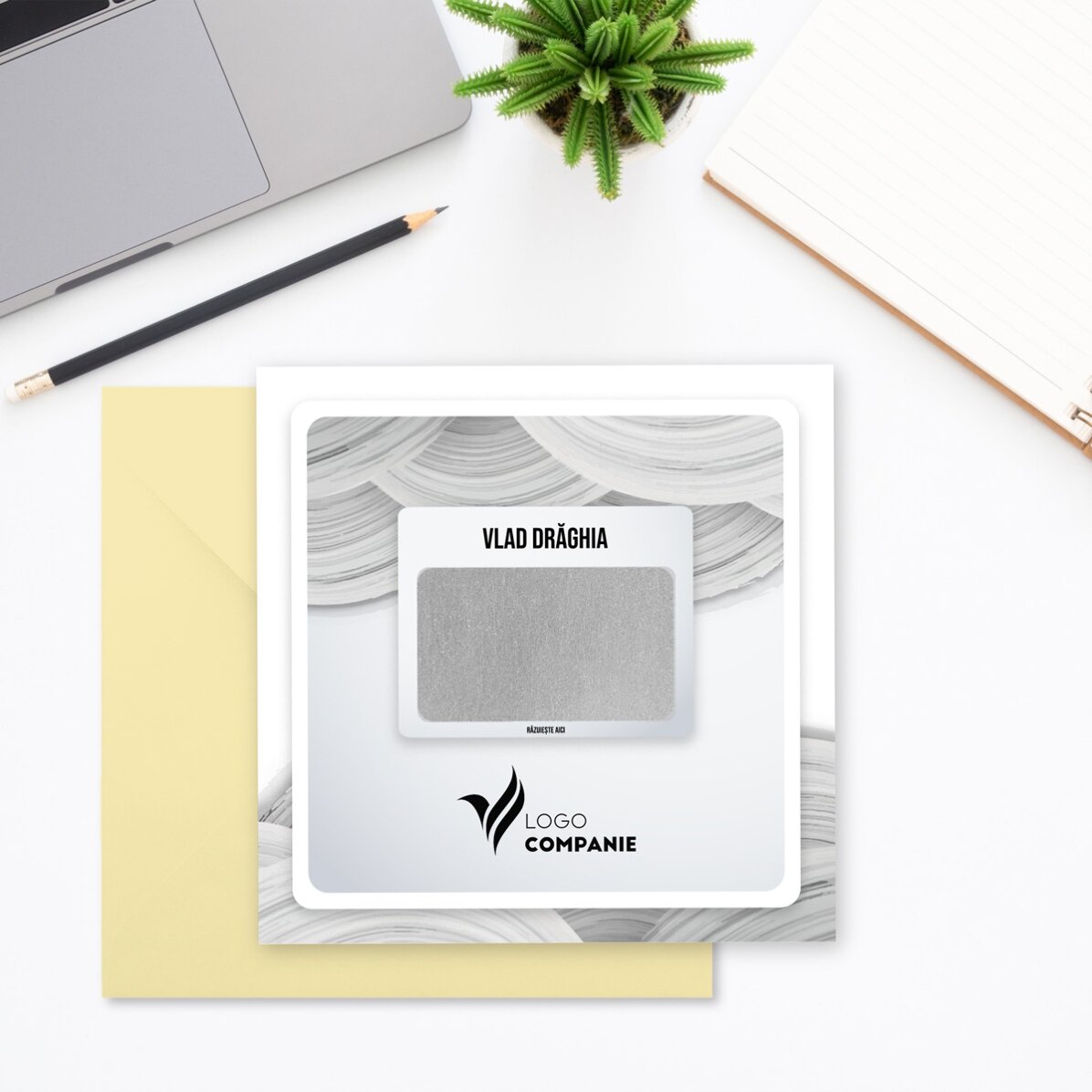 Card răzuibil personalizat cu logo și text - White Welcome