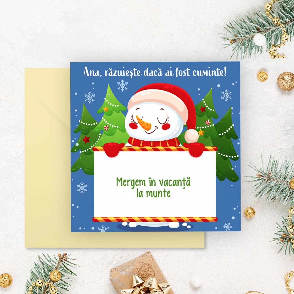 Card răzuibil personalizat cu mesaj - Om de zăpadă