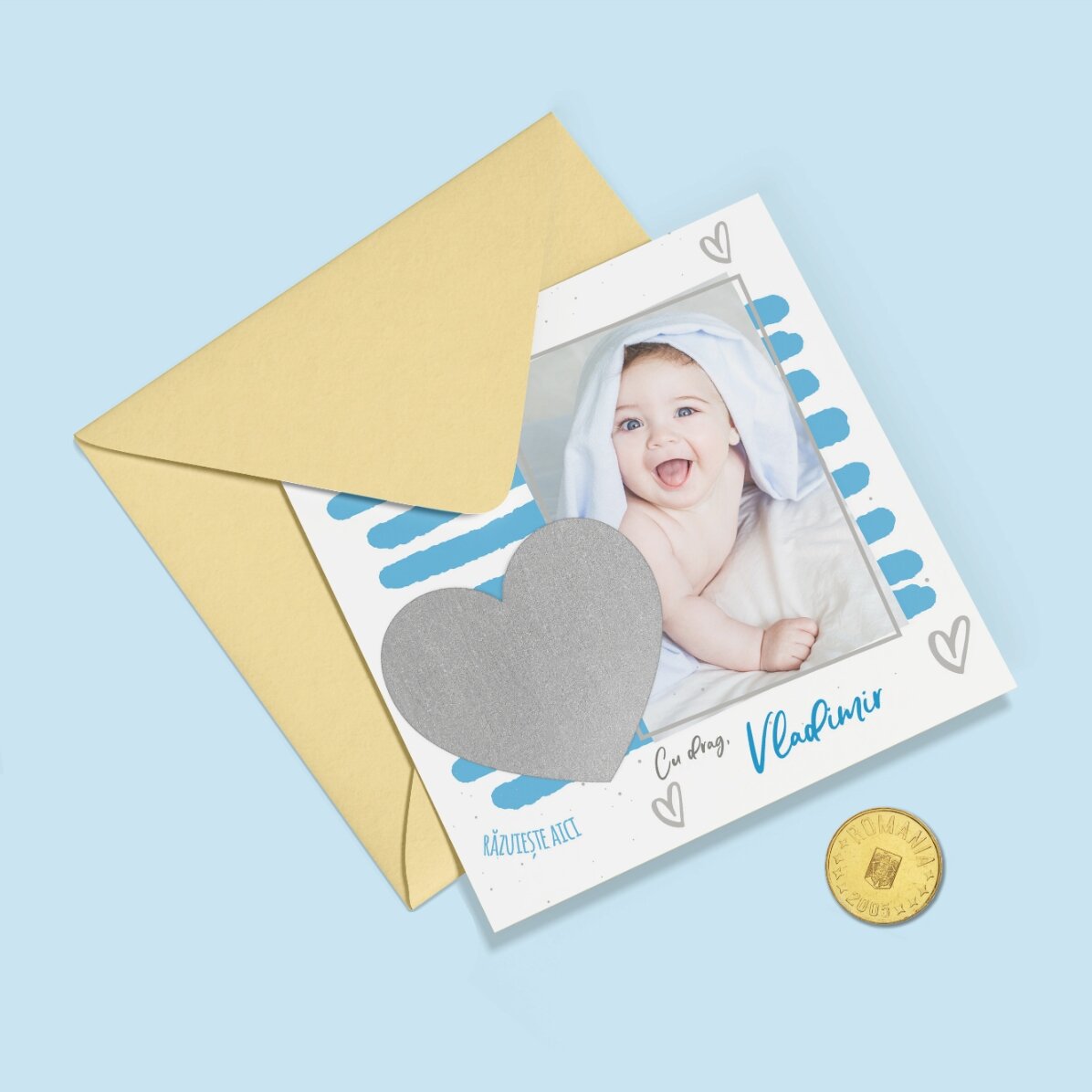 Card răzuibil personalizat cu mesaj și poză - Love