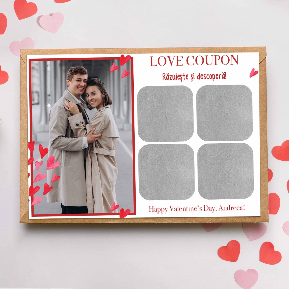 Card răzuibil personalizat cu o poză și mesaj - Iubire