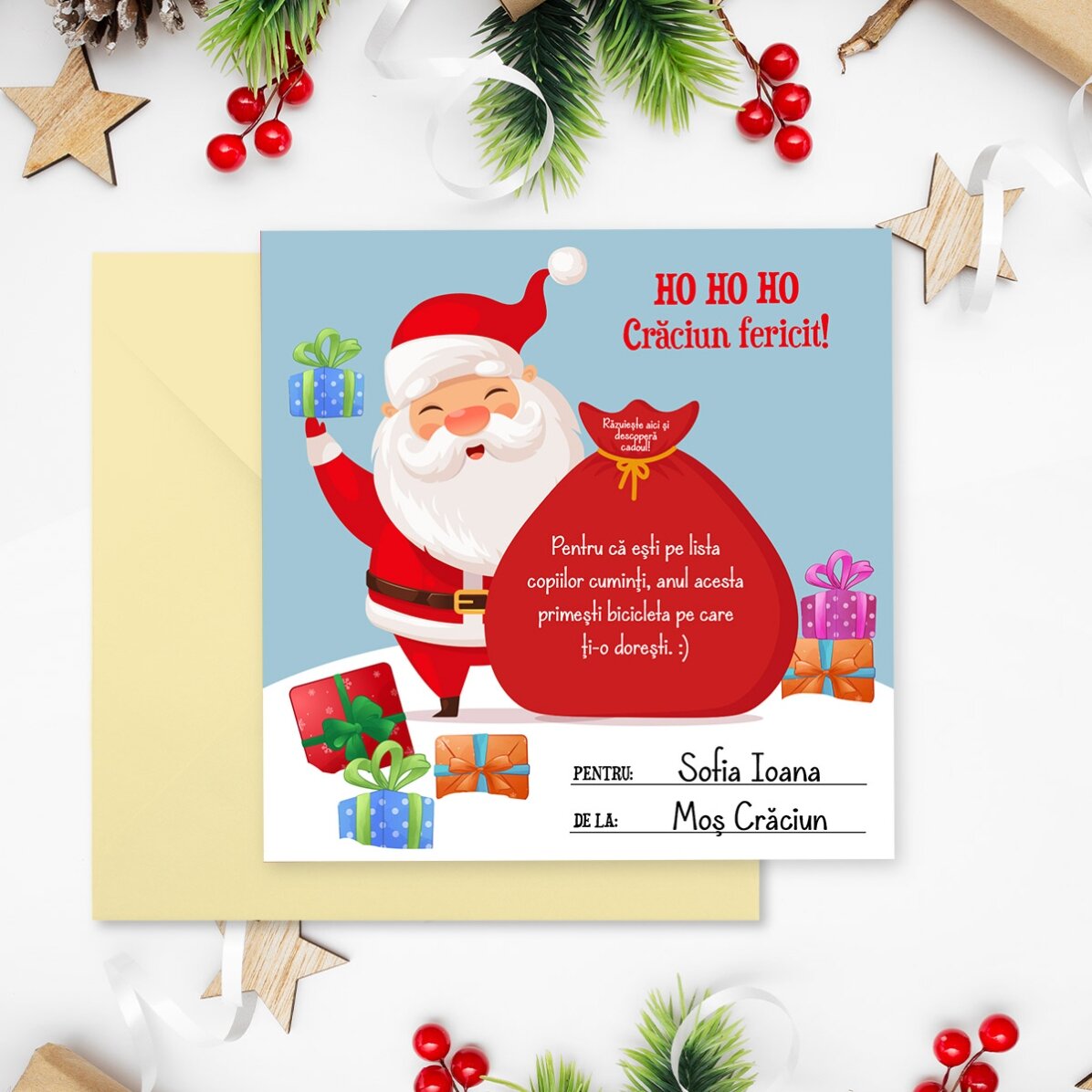 Card răzuibil personalizat cu text - Cadoul de Crăciun