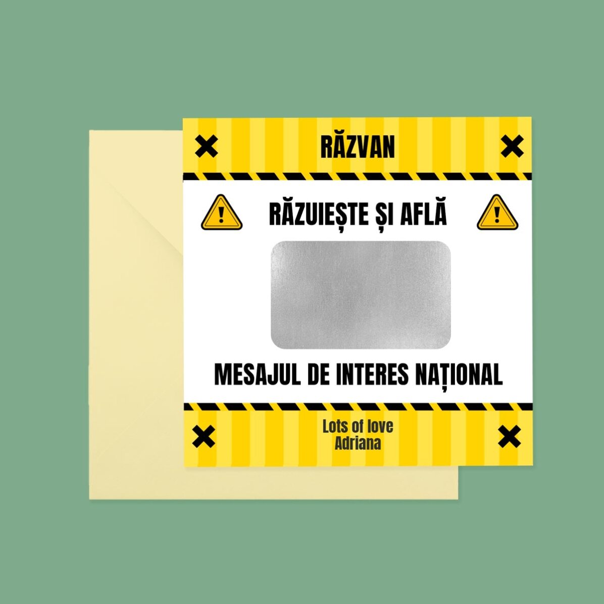 Card răzuibil personalizat cu text - Interes Național