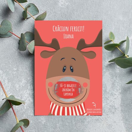 Card răzuibil personalizat de Crăciun - Model Ren