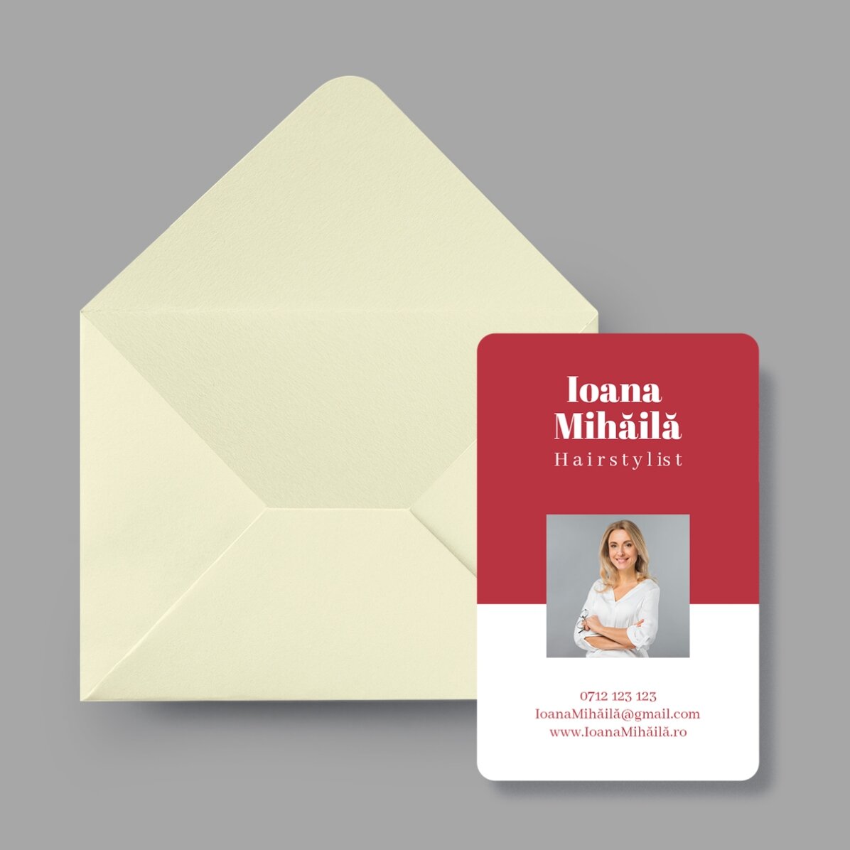 Carte de vizită aluminiu personalizată față-verso cu cod QR - Portret