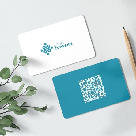 Carte de vizită aluminiu personalizată față-verso cu cod QR și logo - Date de contact