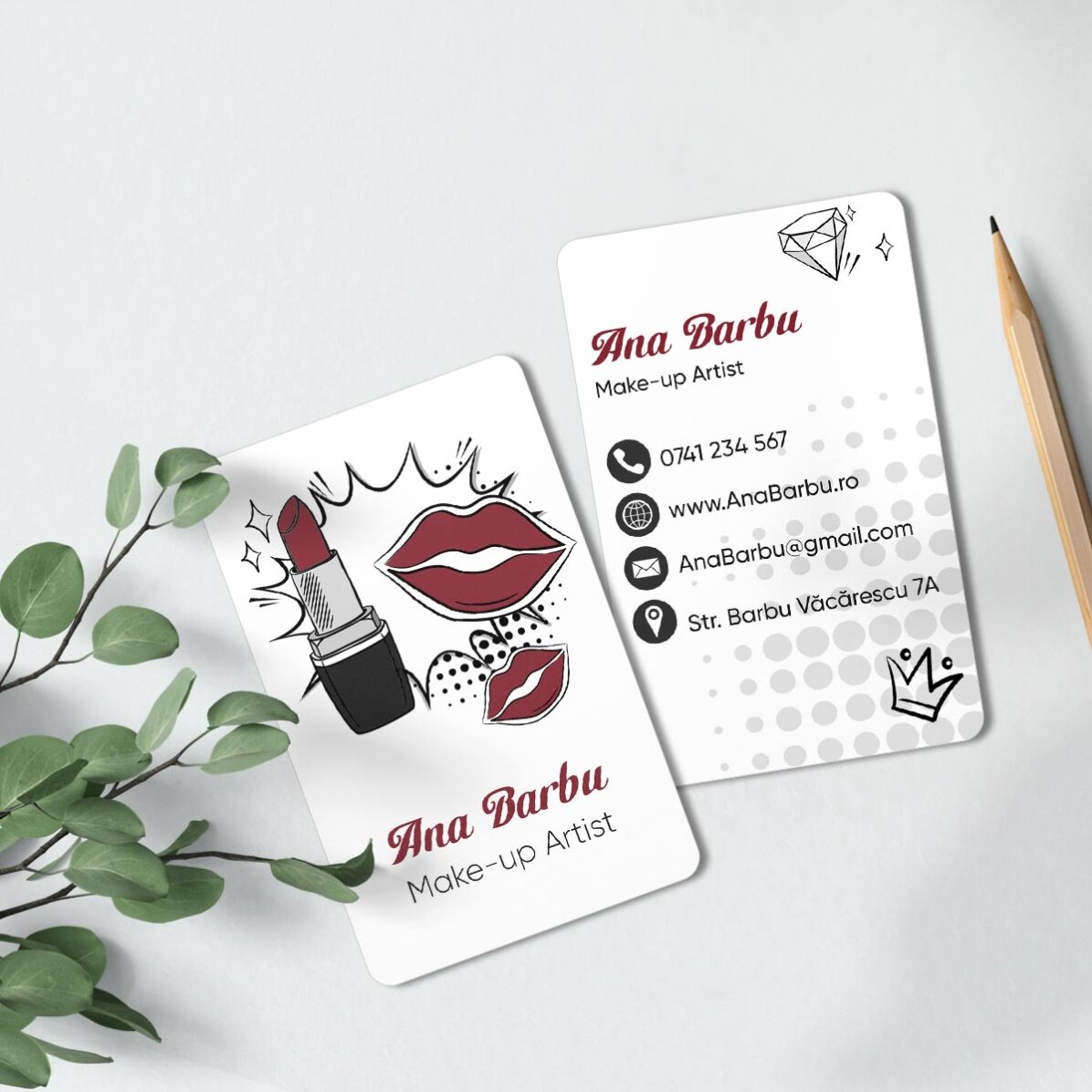 Carte de vizită aluminiu personalizată față-verso cu mesaj - Make-up Artist