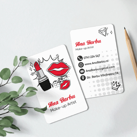 Carte de vizită aluminiu personalizată față-verso cu mesaj - Make-up Artist