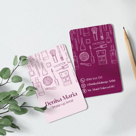 Carte de vizită aluminiu personalizată față-verso cu text - Make-up Artist