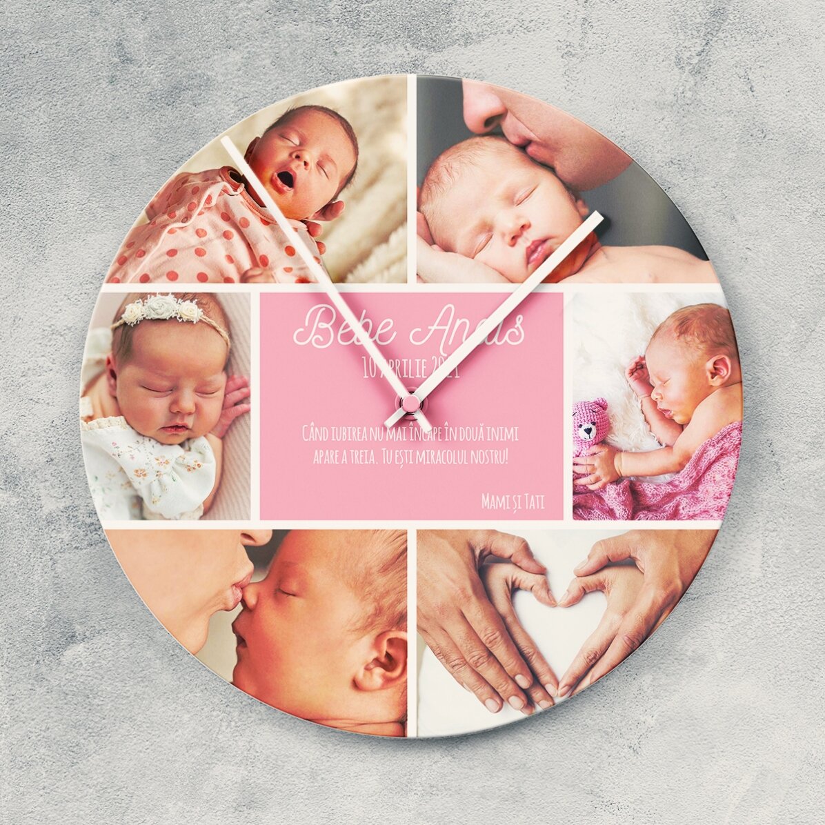 Ceas personalizat cu 6 poze și mesaj - Momente