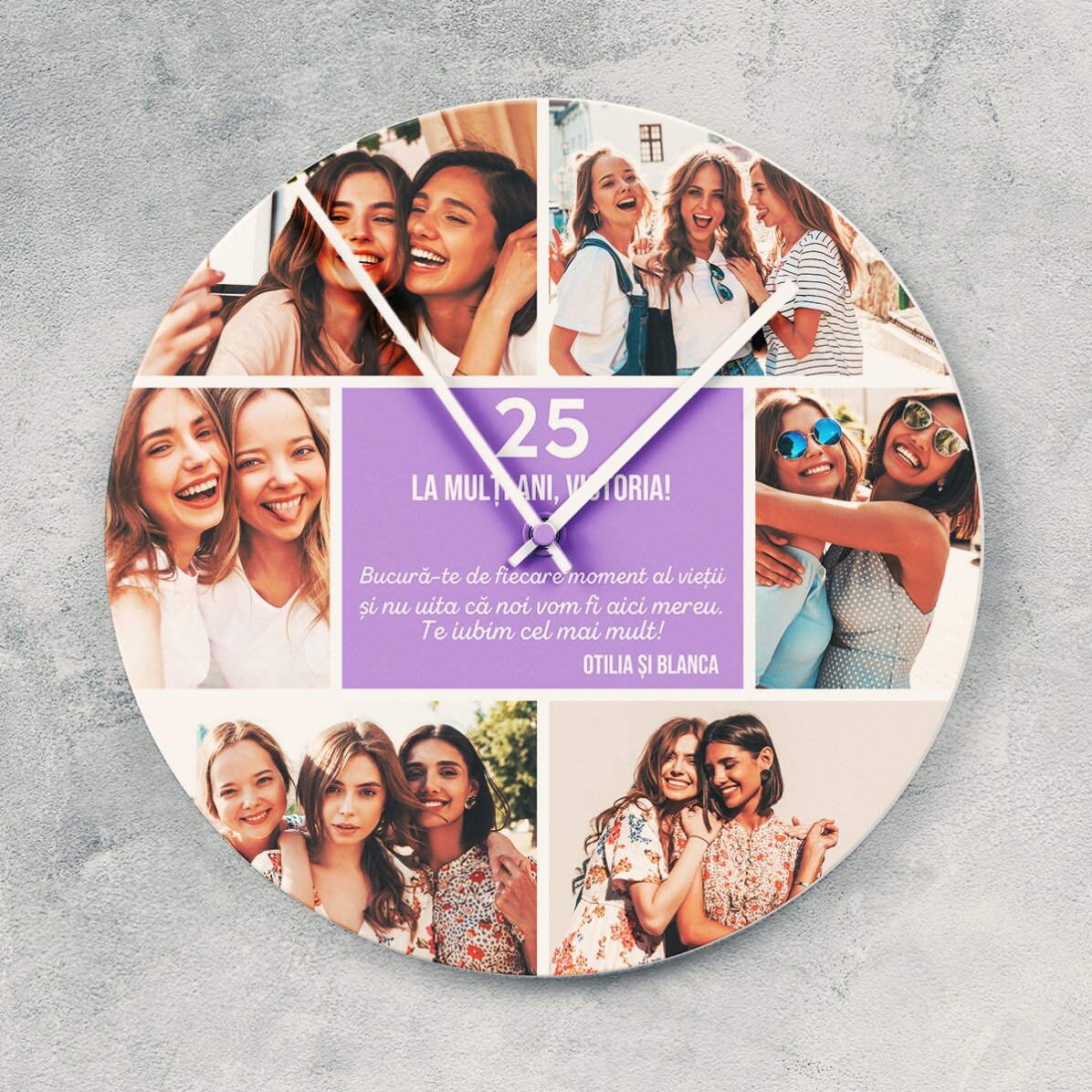 Ceas personalizat cu 6 poze și mesaj - Momente