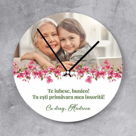 Ceas personalizat cu o poză și mesaj - Floral