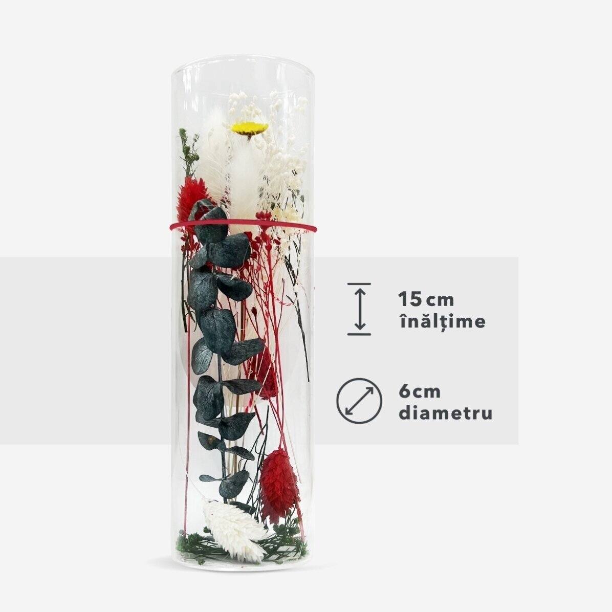 Ornament mărțișor din sticlă cu flori prezervate personalizat cu mesaj și poză - Inimă