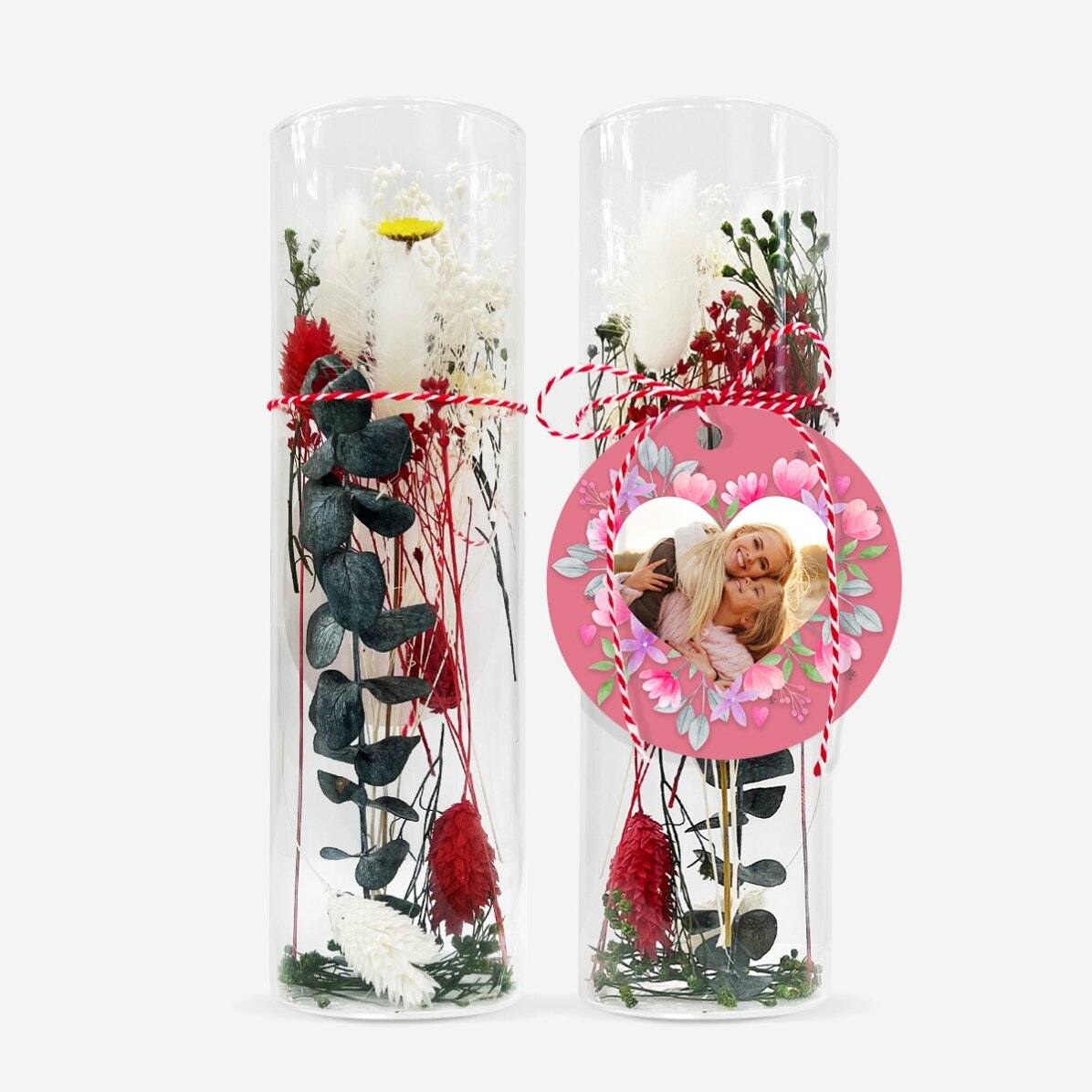 Ornament din sticlă cu flori prezervate personalizat cu o poză - Pink flowers