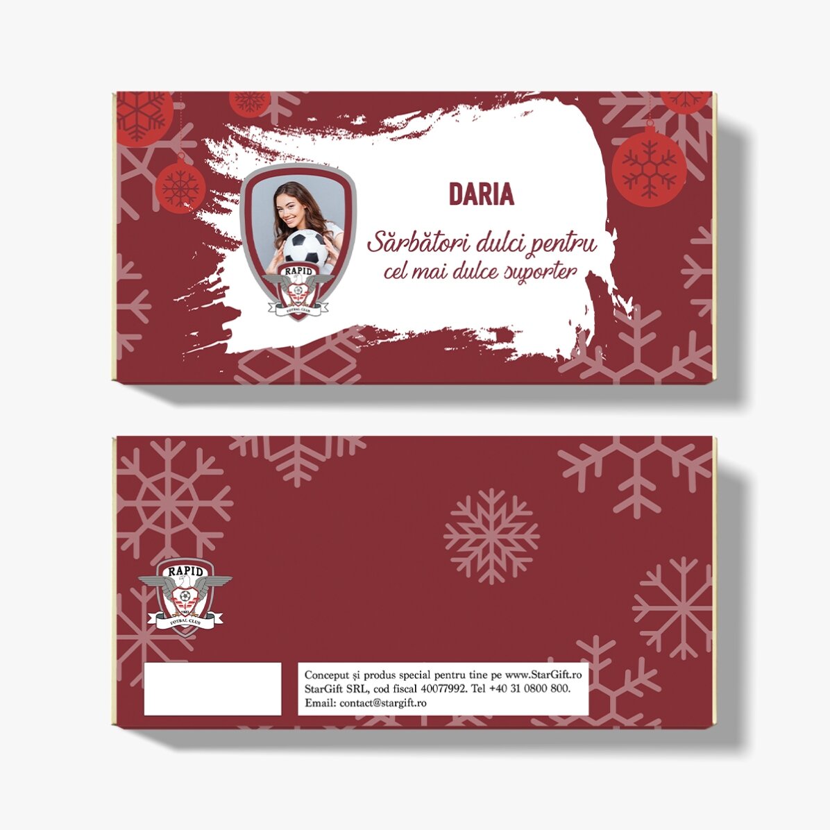 Ciocolată FC Rapid personalizată cu poză și text - Ediție de Crăciun