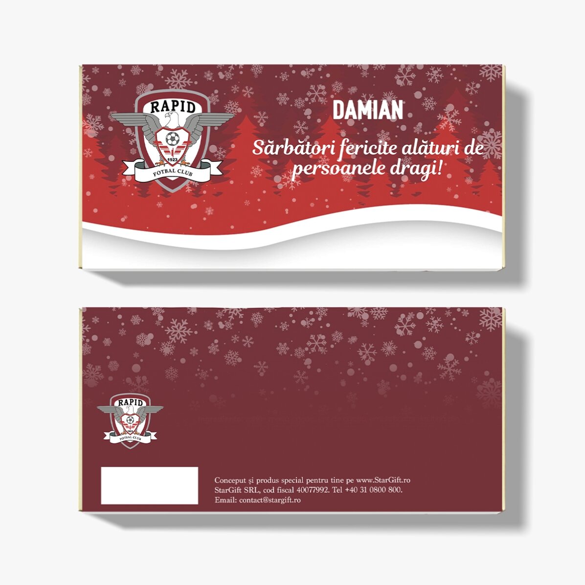 Ciocolată FC Rapid personalizată cu text - Peisaj de Crăciun