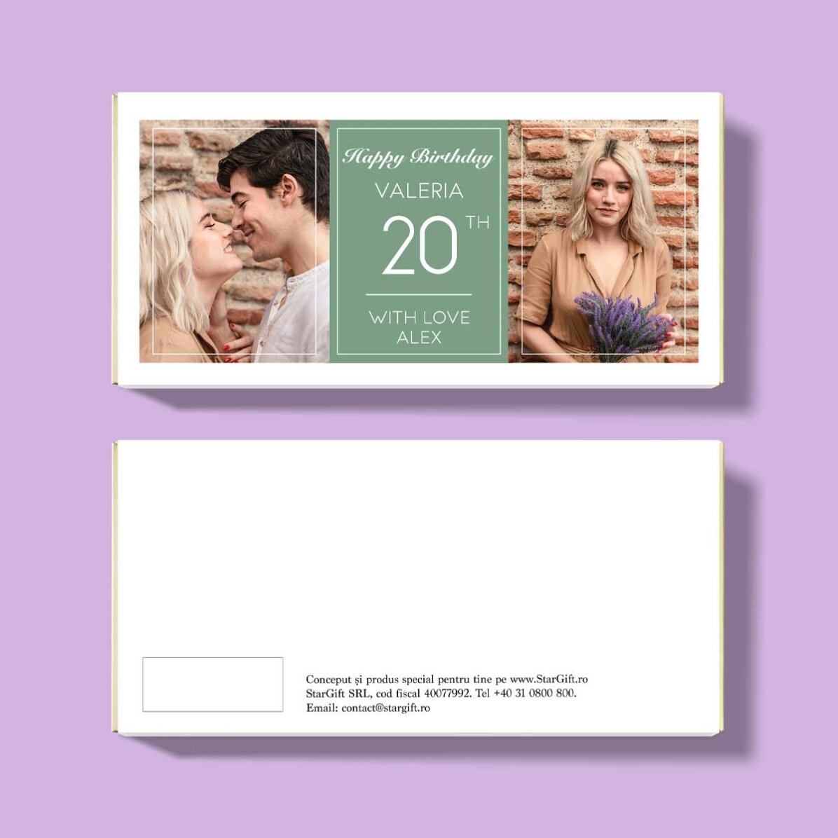 Ciocolată personalizată cu două poze și text - Zi de naștere 