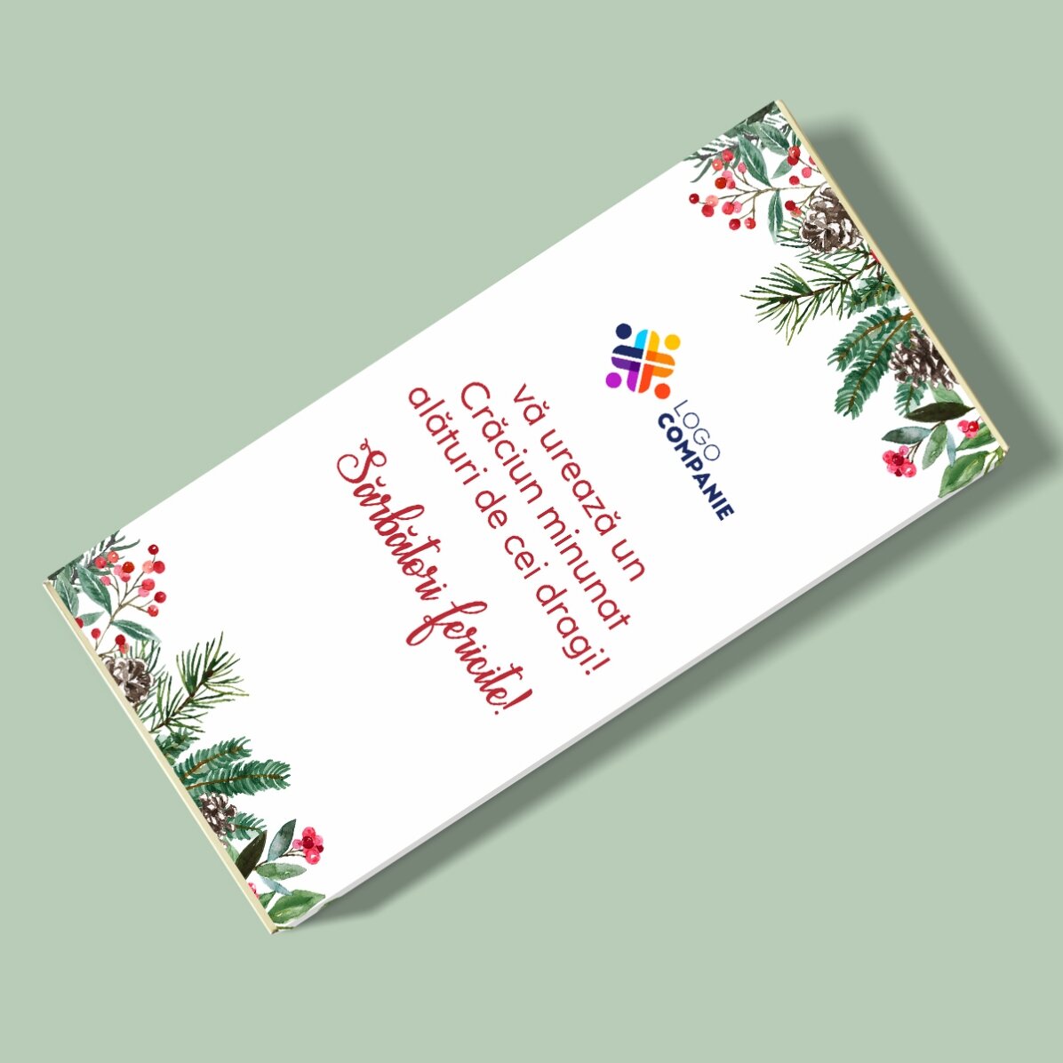 Ciocolată personalizată cu logo și mesaj de Crăciun