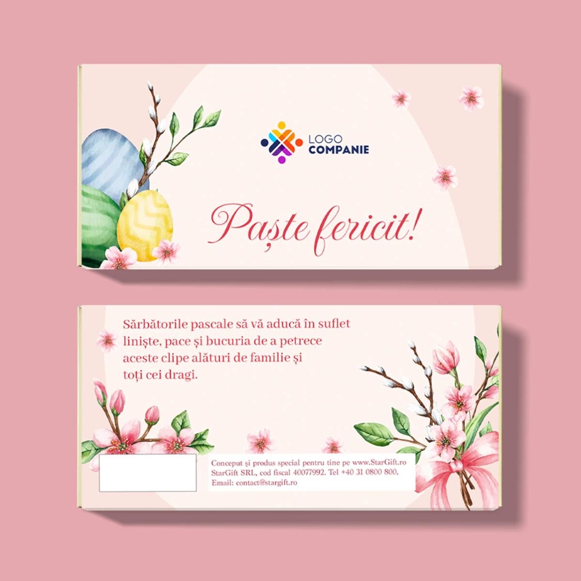 Ciocolată personalizată cu logo și mesaj - Paște