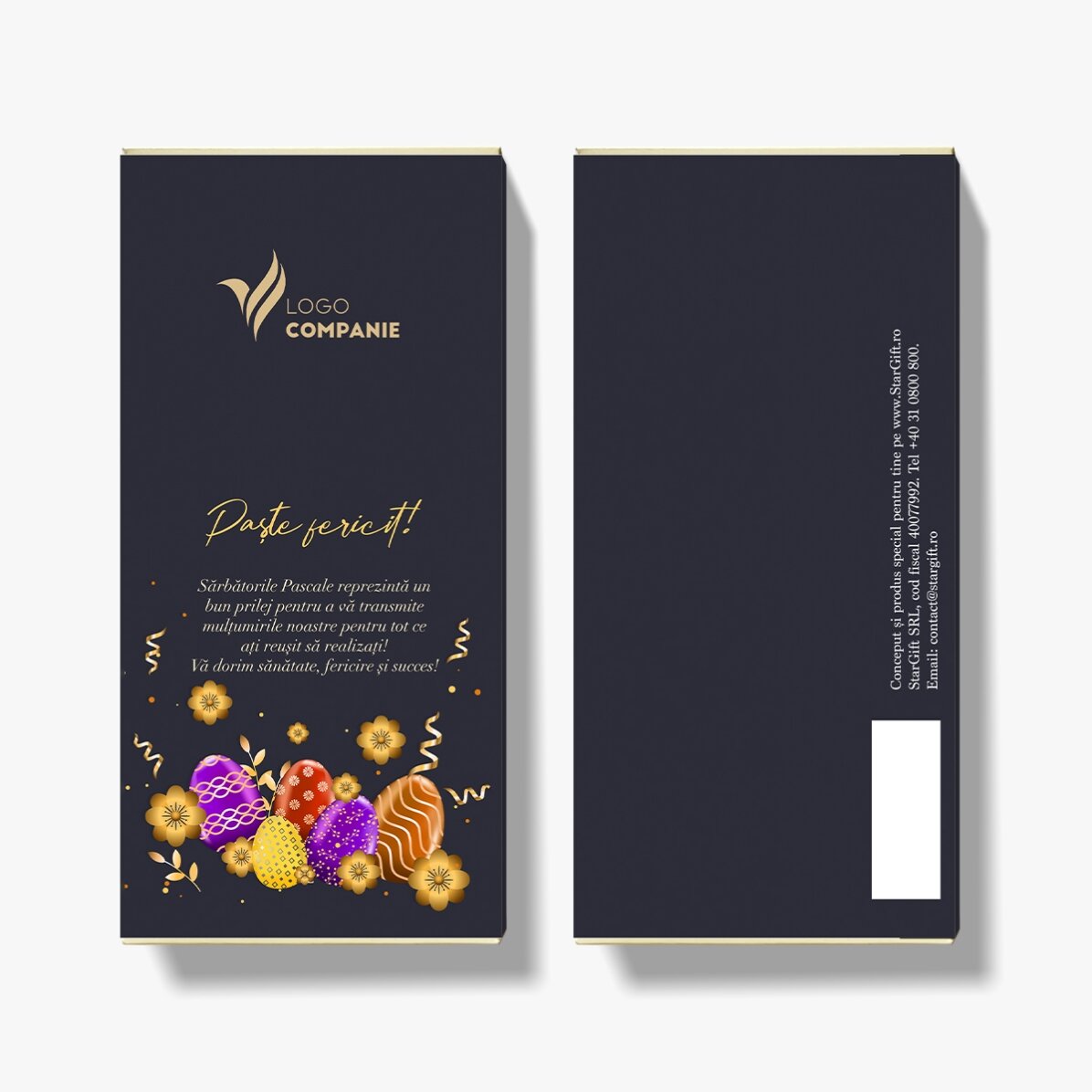 Ciocolată personalizată cu logo și text - Paște fericit!