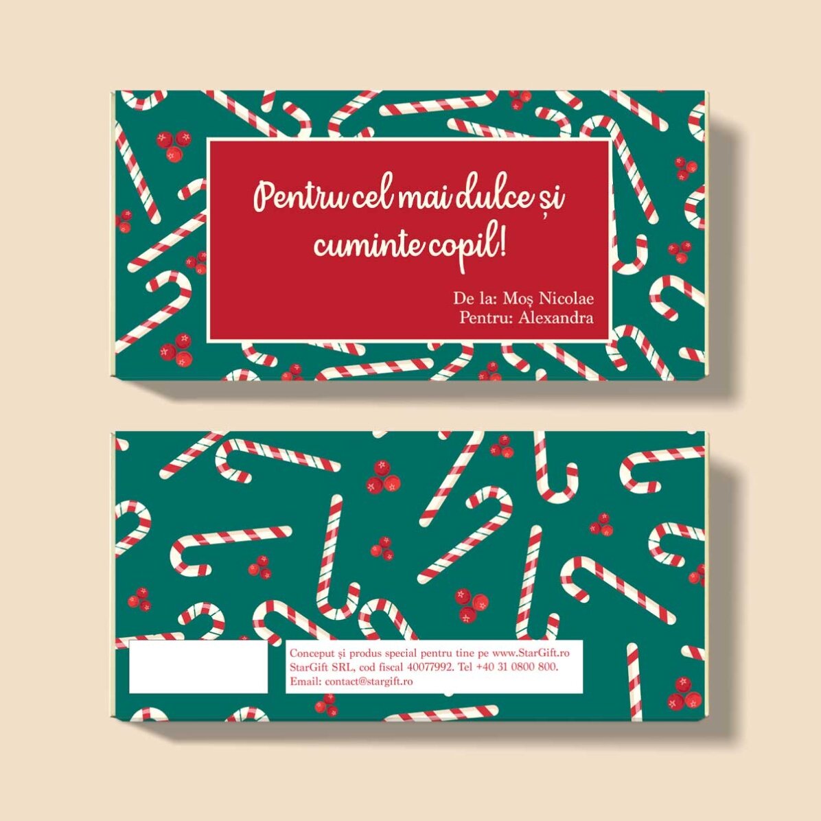 Ciocolată personalizată cu mesaj  - de la moș Nicolae