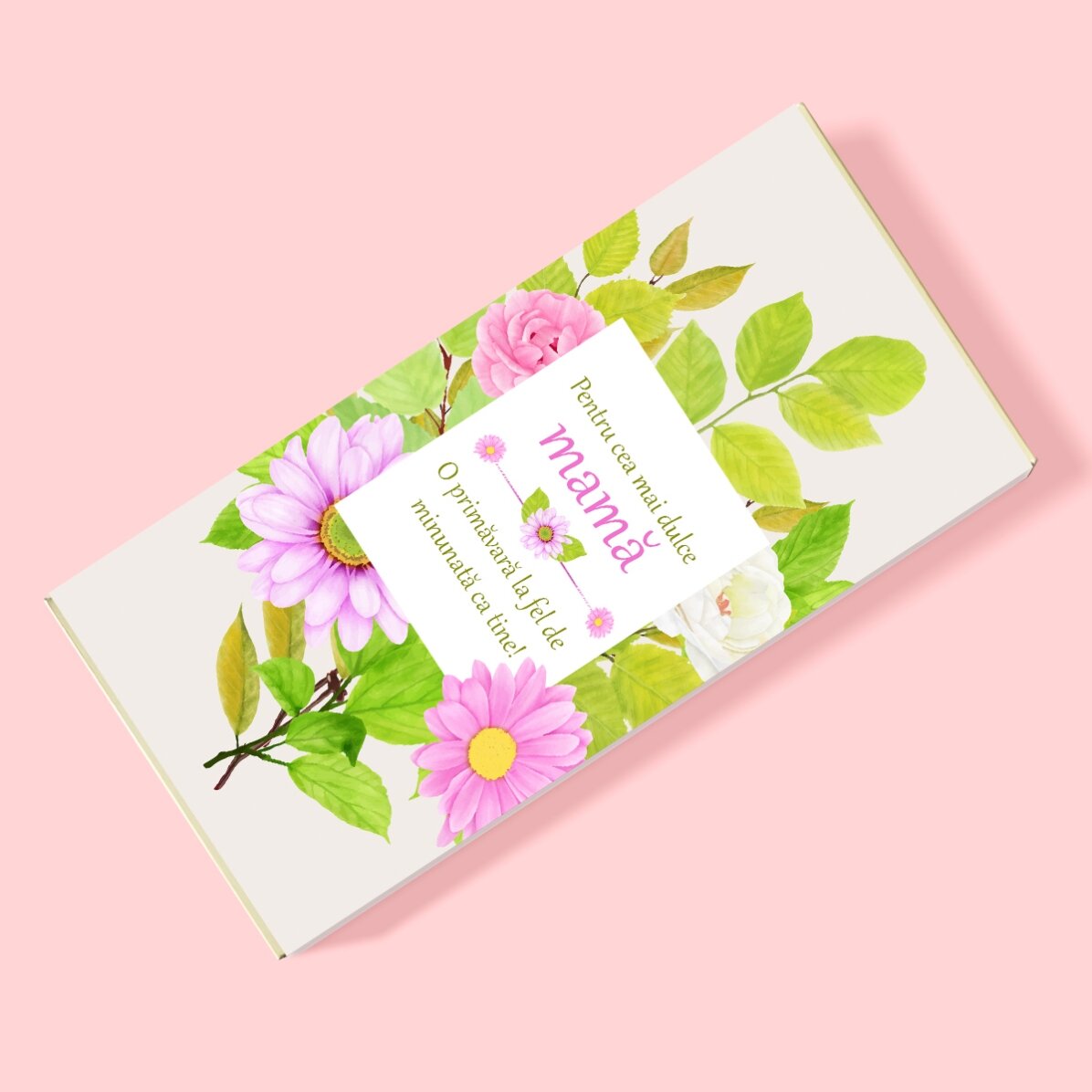 Ciocolată personalizată cu mesaj de primăvară pentru mama