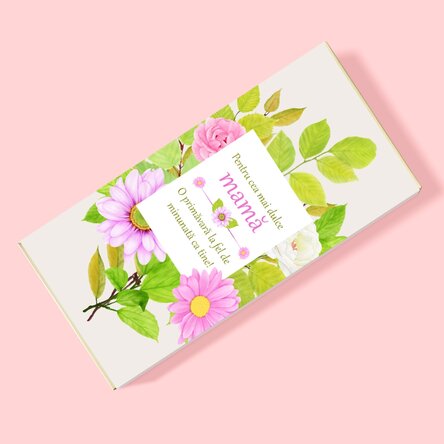 Ciocolată personalizată cu mesaj de primăvară pentru mama