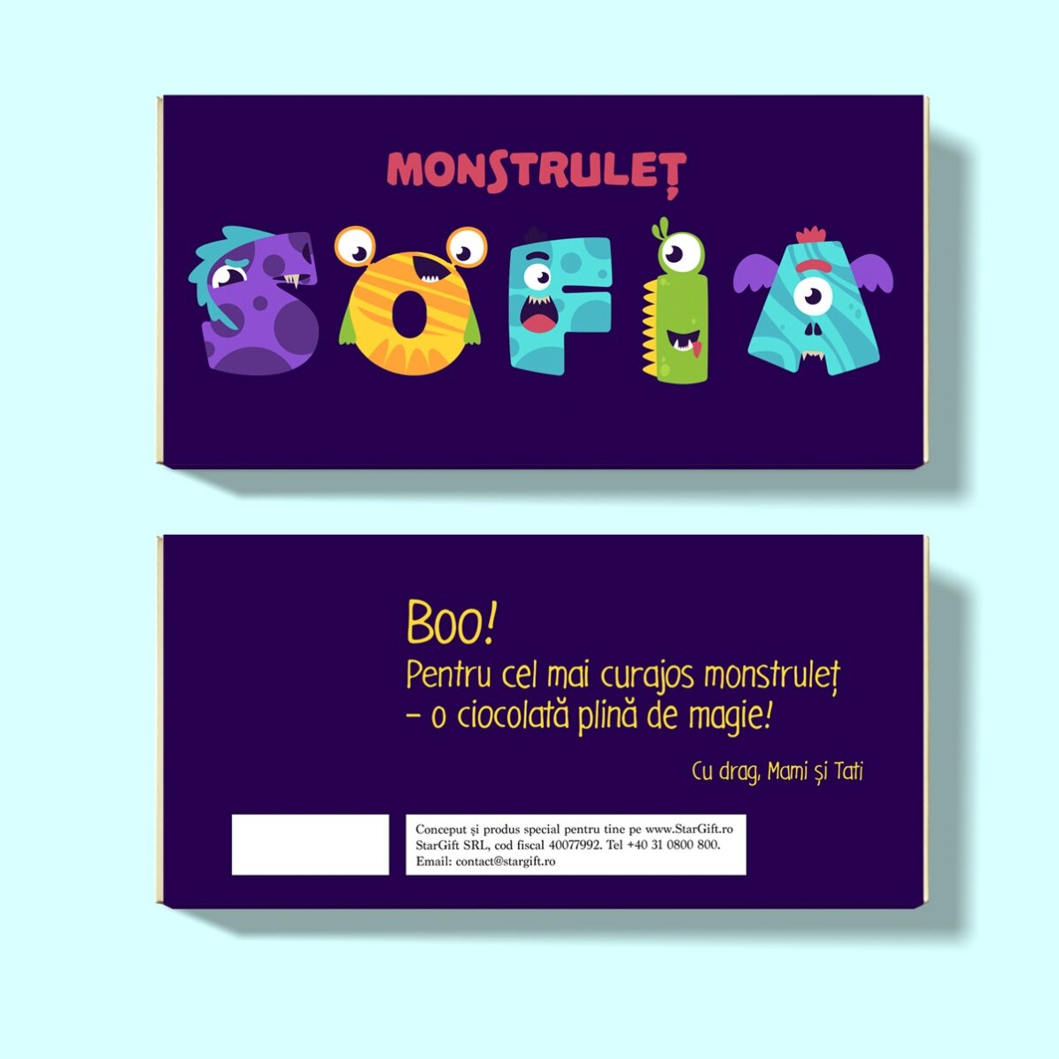 Ciocolată personalizată cu mesaj - Monstruleț
