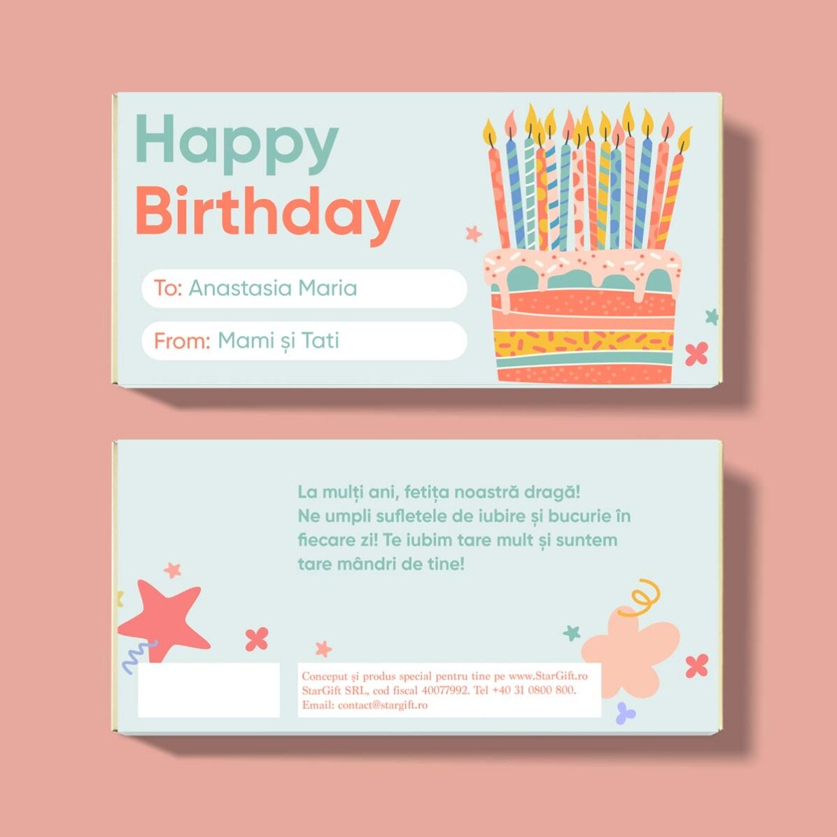 Ciocolată personalizată cu mesaj pentru copii - Zi de naștere