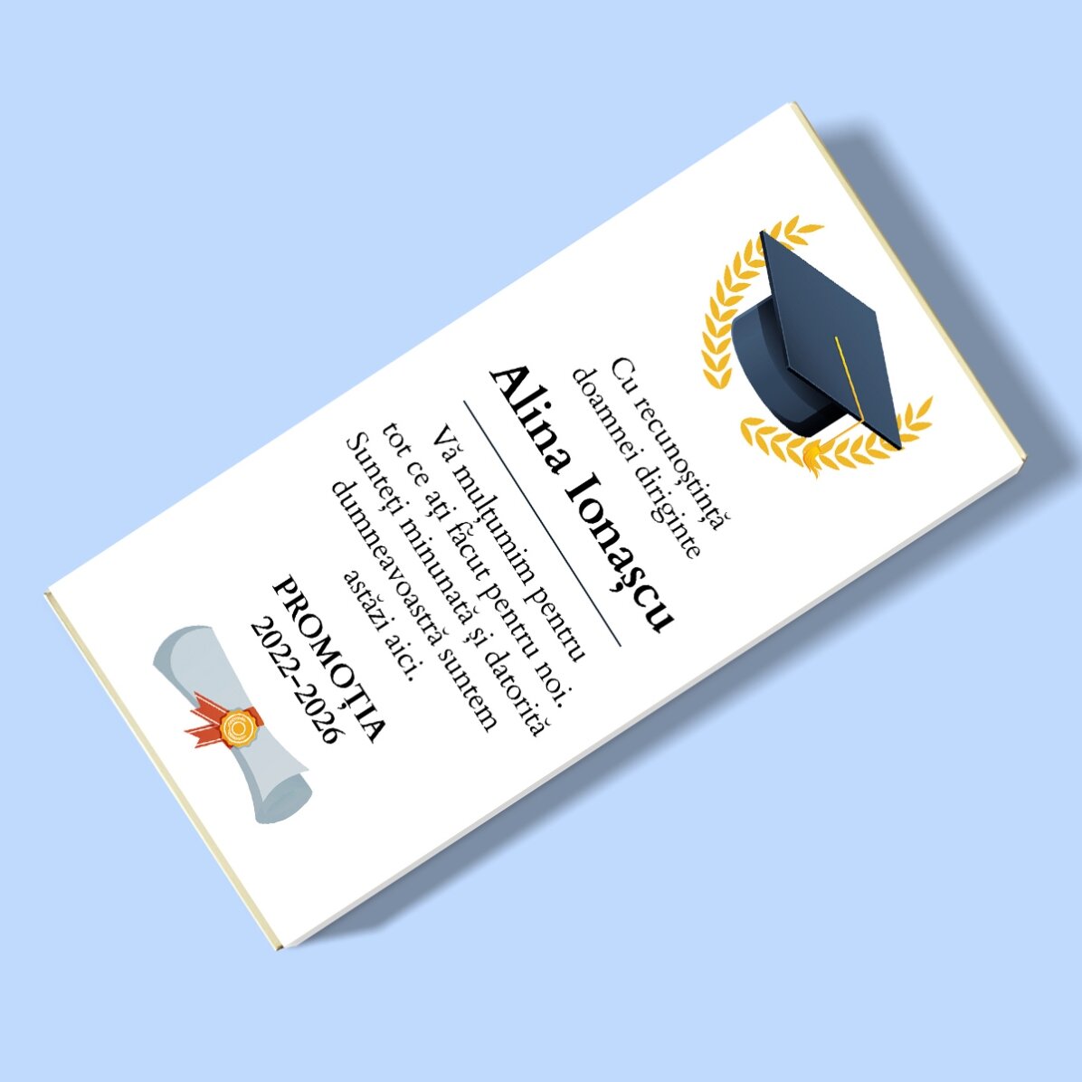Ciocolată personalizată cu mesaj pentru profesori - Absolvire