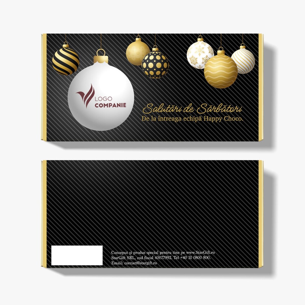 Ciocolată personalizată cu mesaj și logo - Salutări de Sărbători