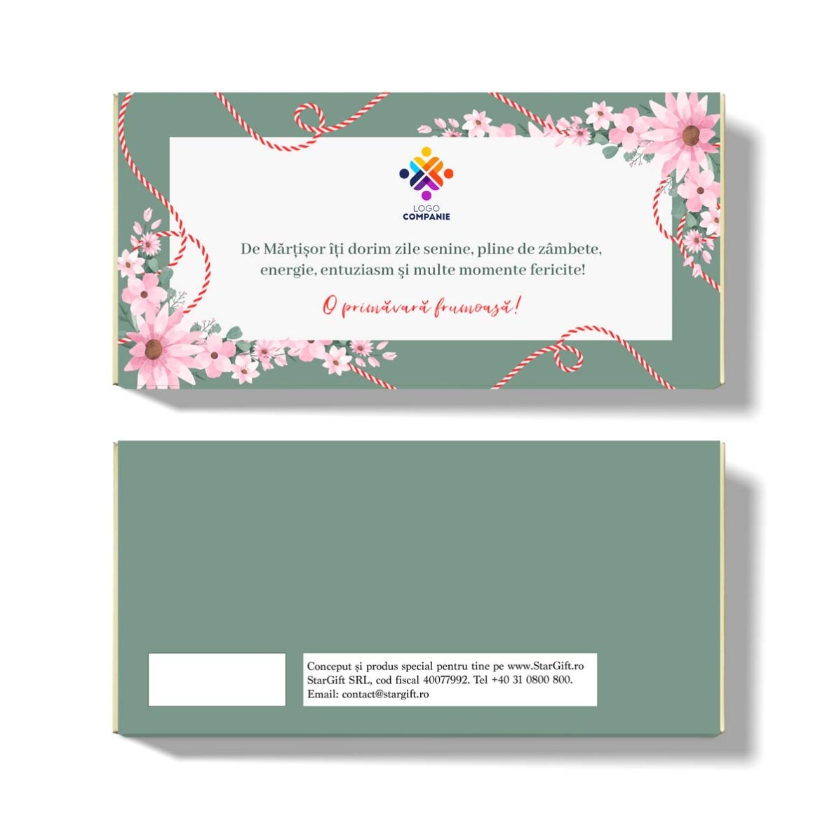 Ciocolată personalizată cu mesaj și logo - Mărțișor 