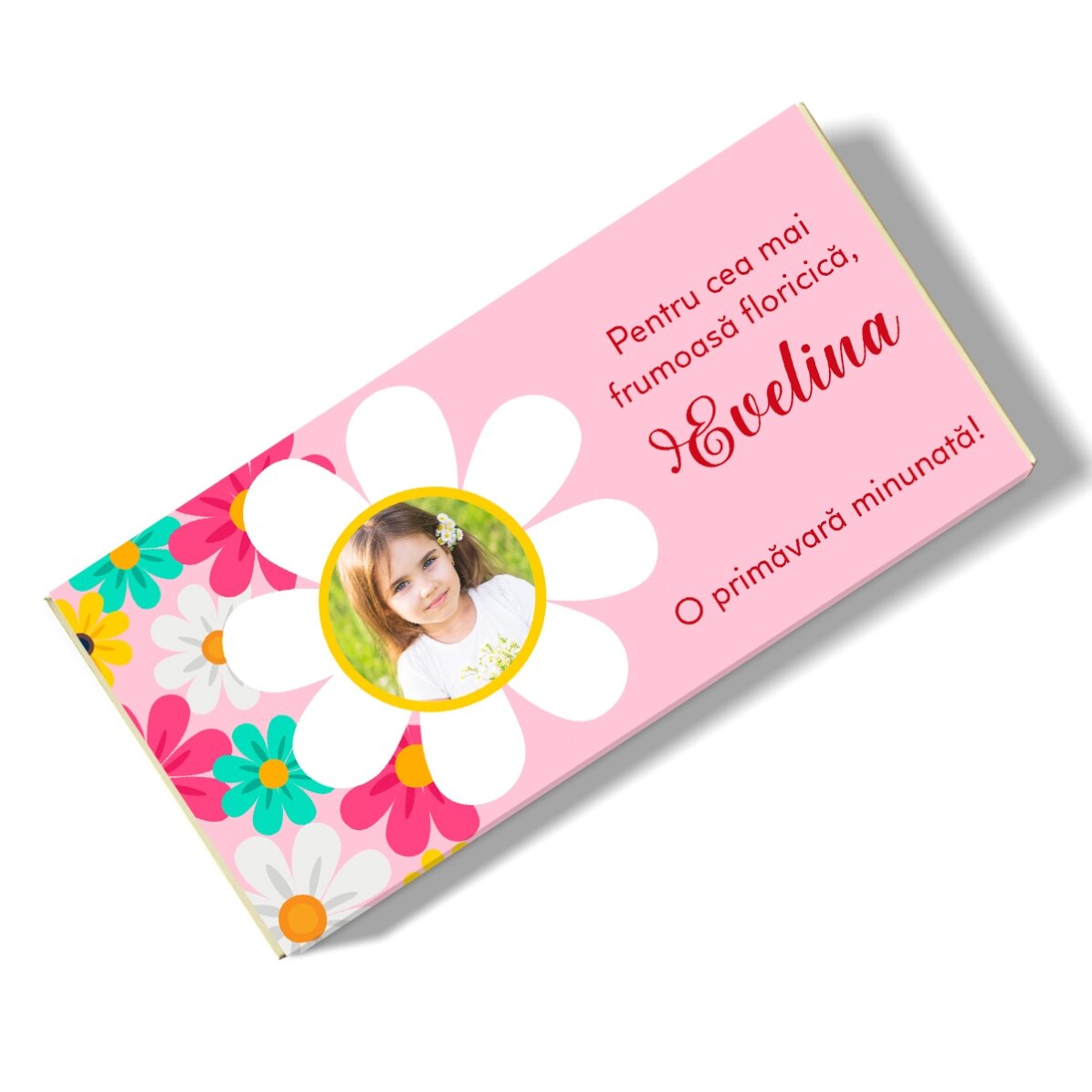 Ciocolată personalizată cu mesaj și poză - Floricele