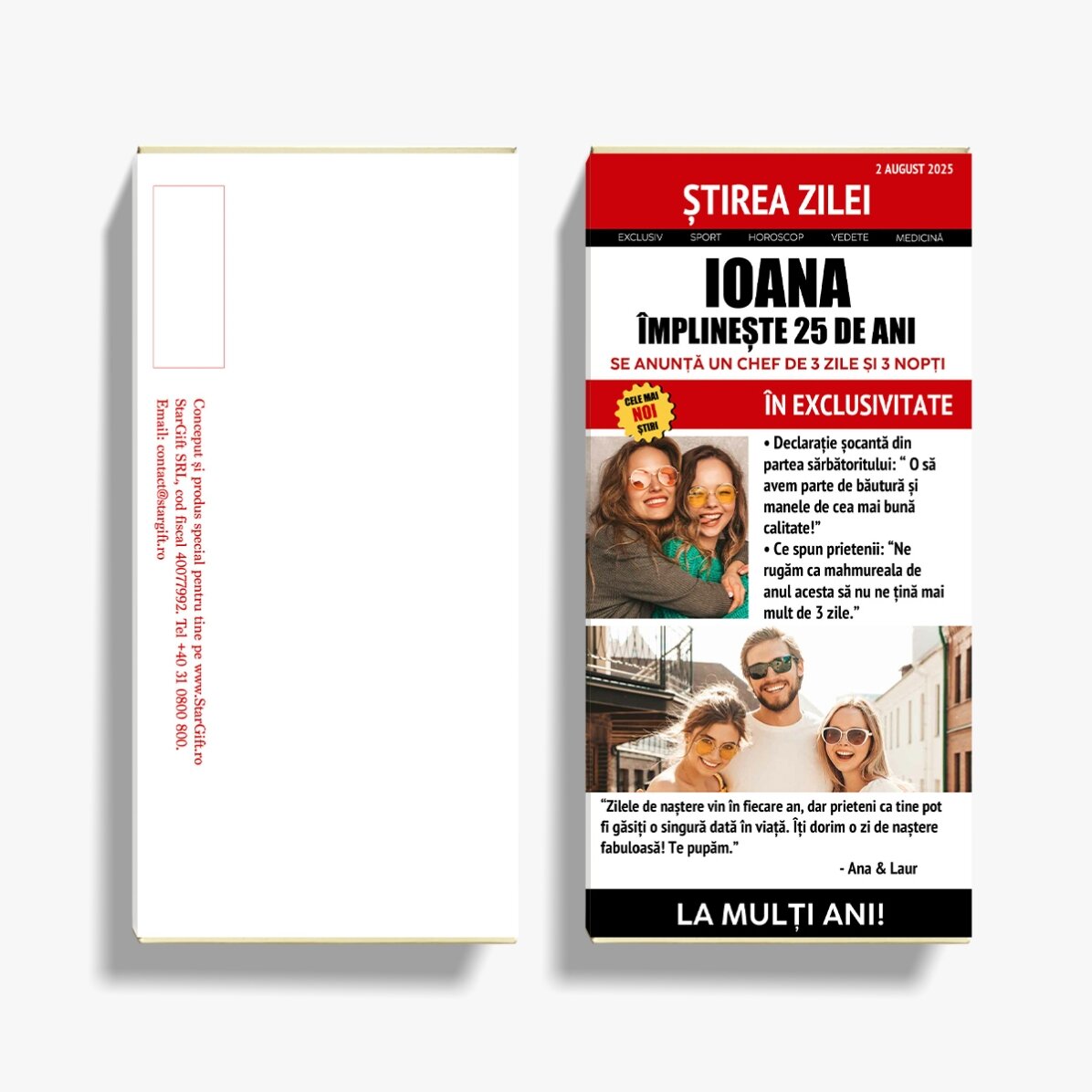 Ciocolată personalizată cu mesaj și poze - Știrea zilei