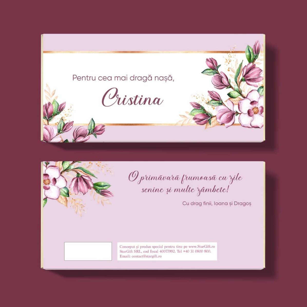 Ciocolată personalizată cu nume și mesaj - O primăvară frumoasă