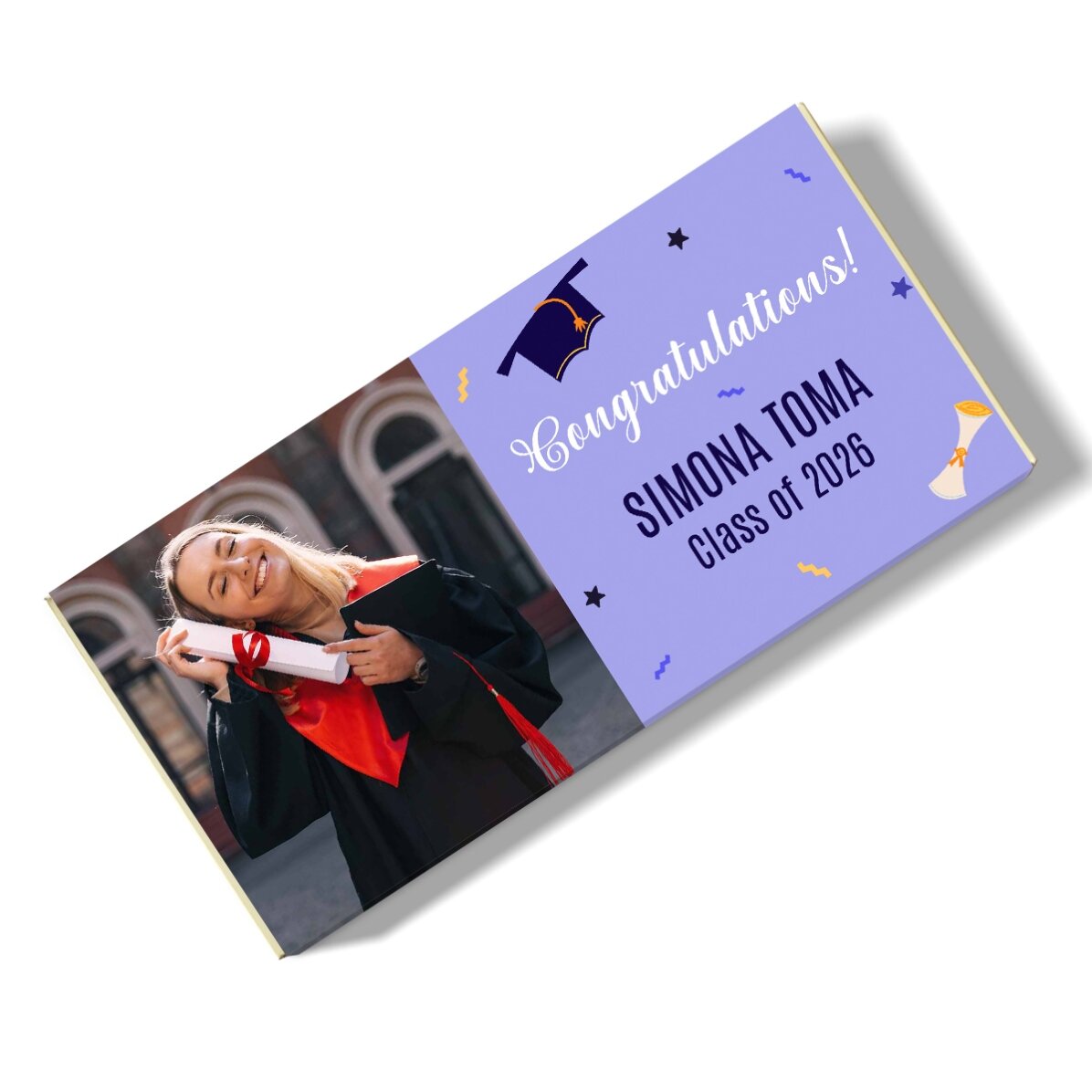 Ciocolată personalizată cu o poză și mesaj - Absolvire