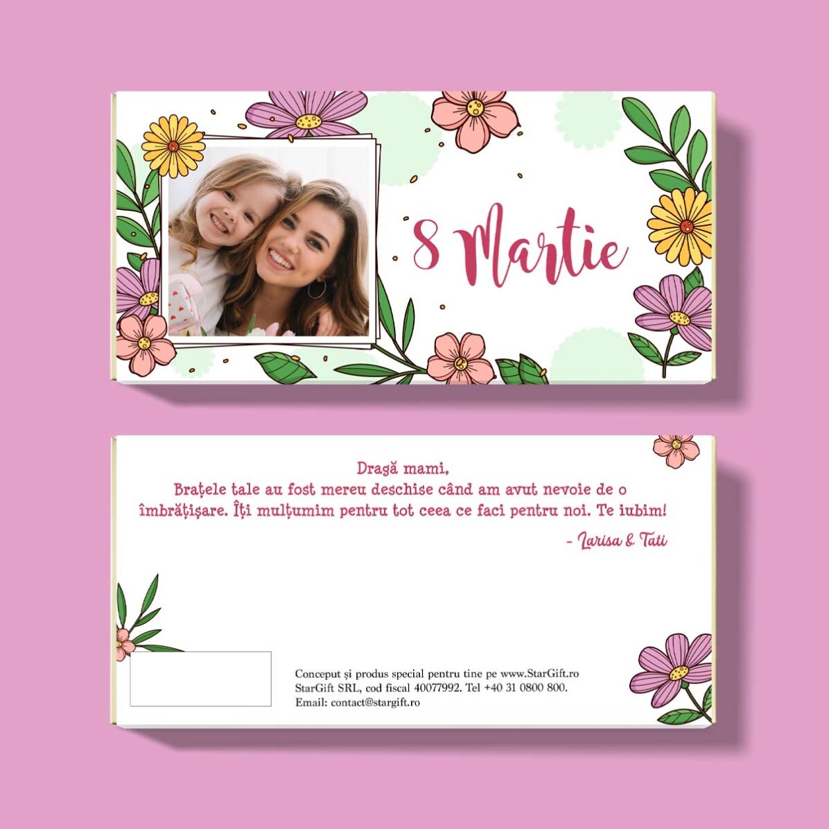 Ciocolată personalizată cu poză și mesaj - Martie