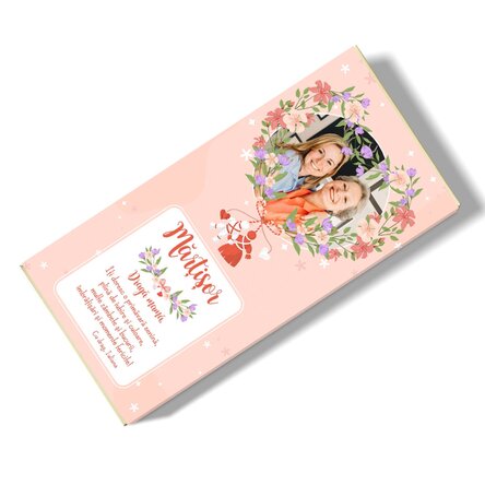 Ciocolată personalizată cu poză și mesaj - Mărțișor înflorit