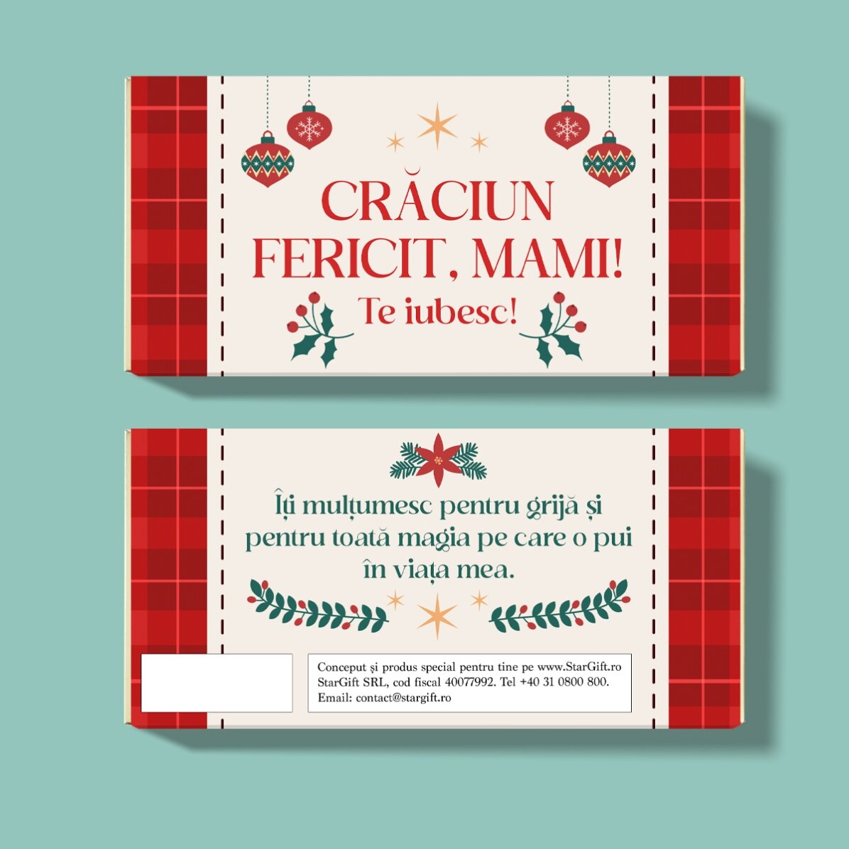 Ciocolată personalizată cu text - Crăciun fericit!