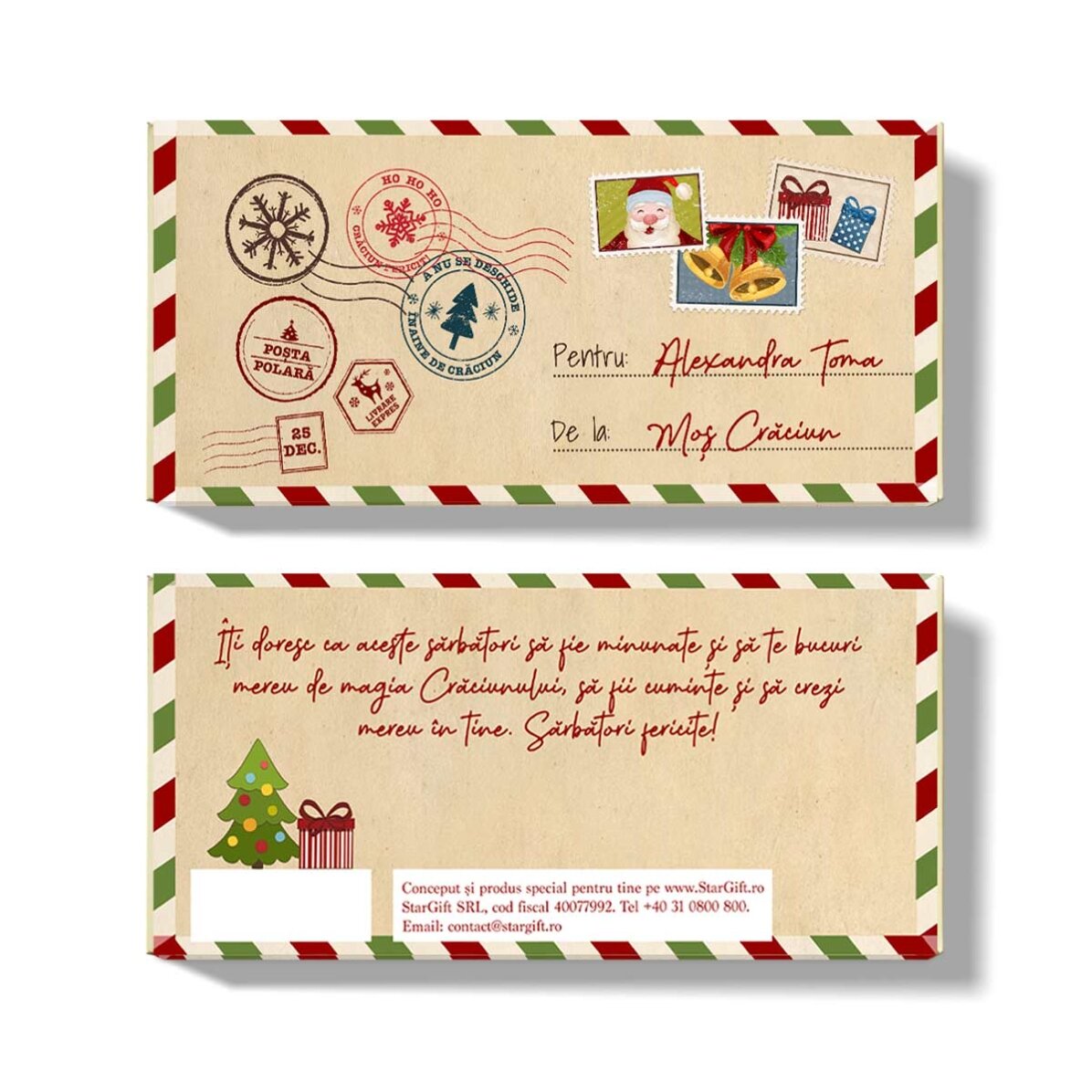 Ciocolată personalizată cu text - De la moș Crăciun