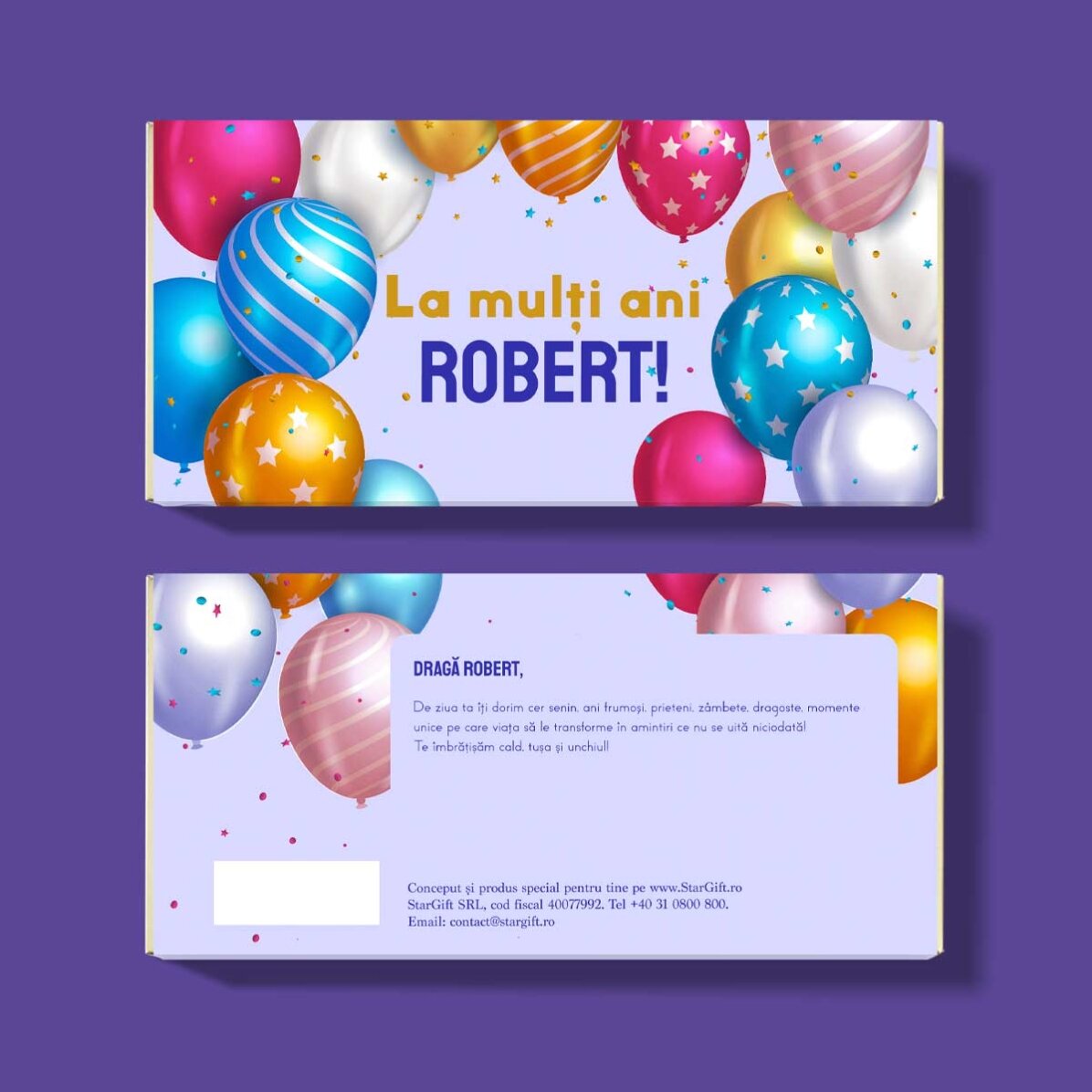 Ciocolată personalizată cu text - La mulți ani!