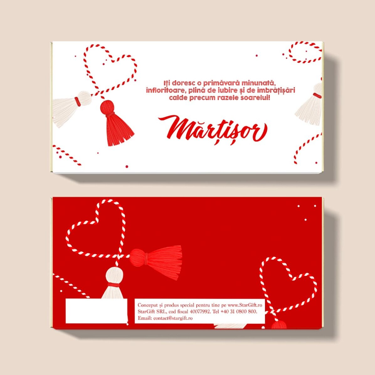 Ciocolată personalizată cu text - Mărțișor inimă