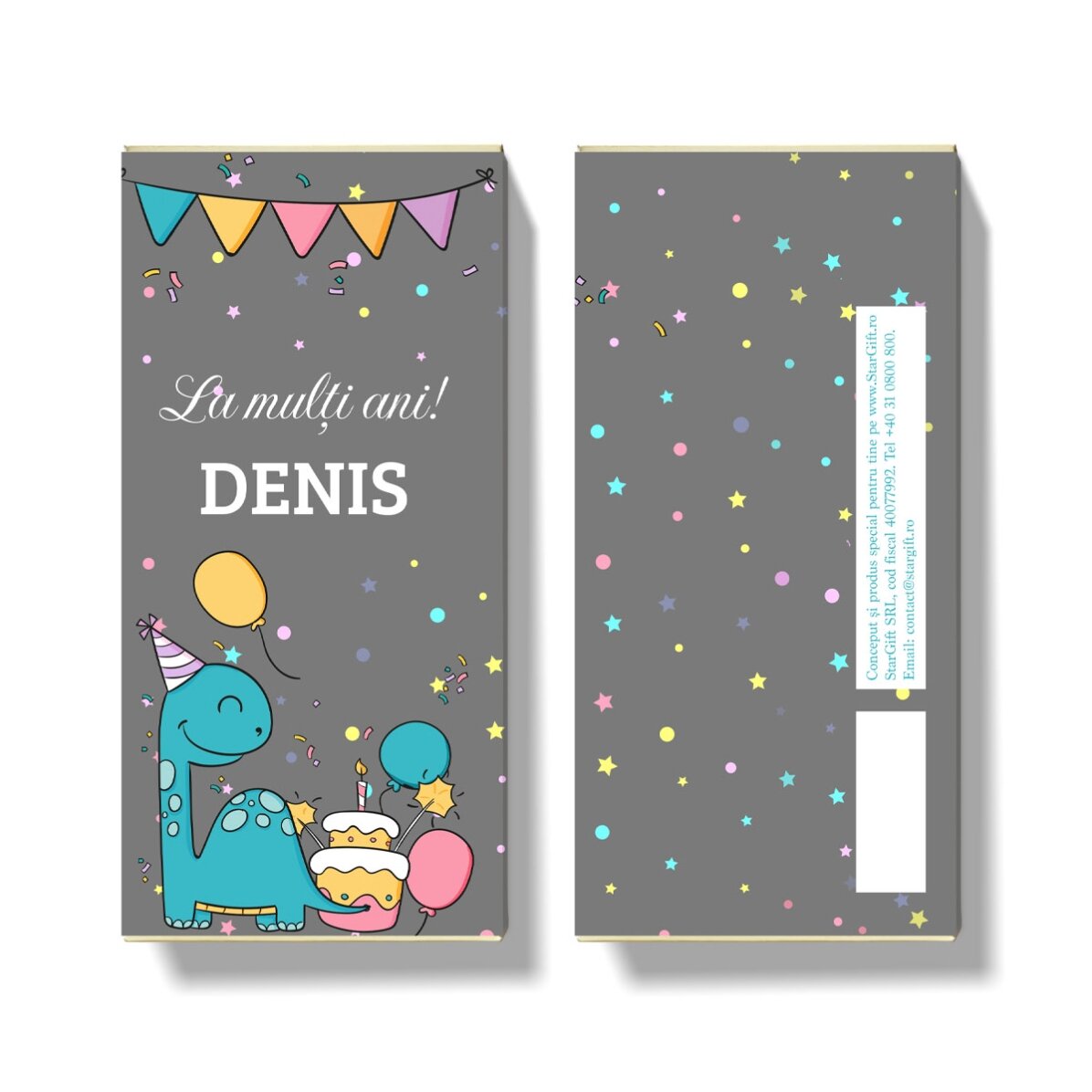 Ciocolată personalizată cu text pentru copii - Happy Dino